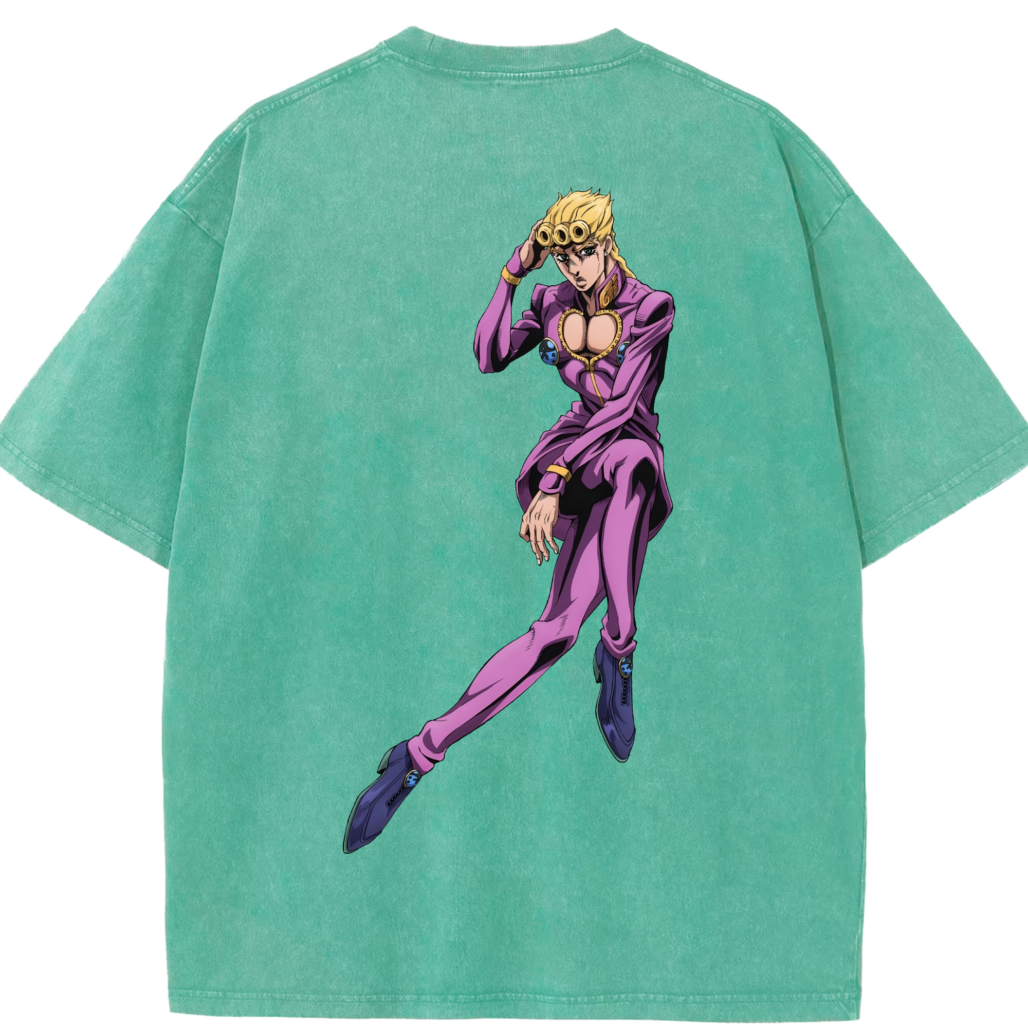 （画像用） ジョジョの奇妙な冒険 ジョルノ?ジョバァーナ JoJo's Bizarre Adventure Giorno Giovanna 綿100% ヴィンテージ風 半袖Tシャツ（背面プリント）